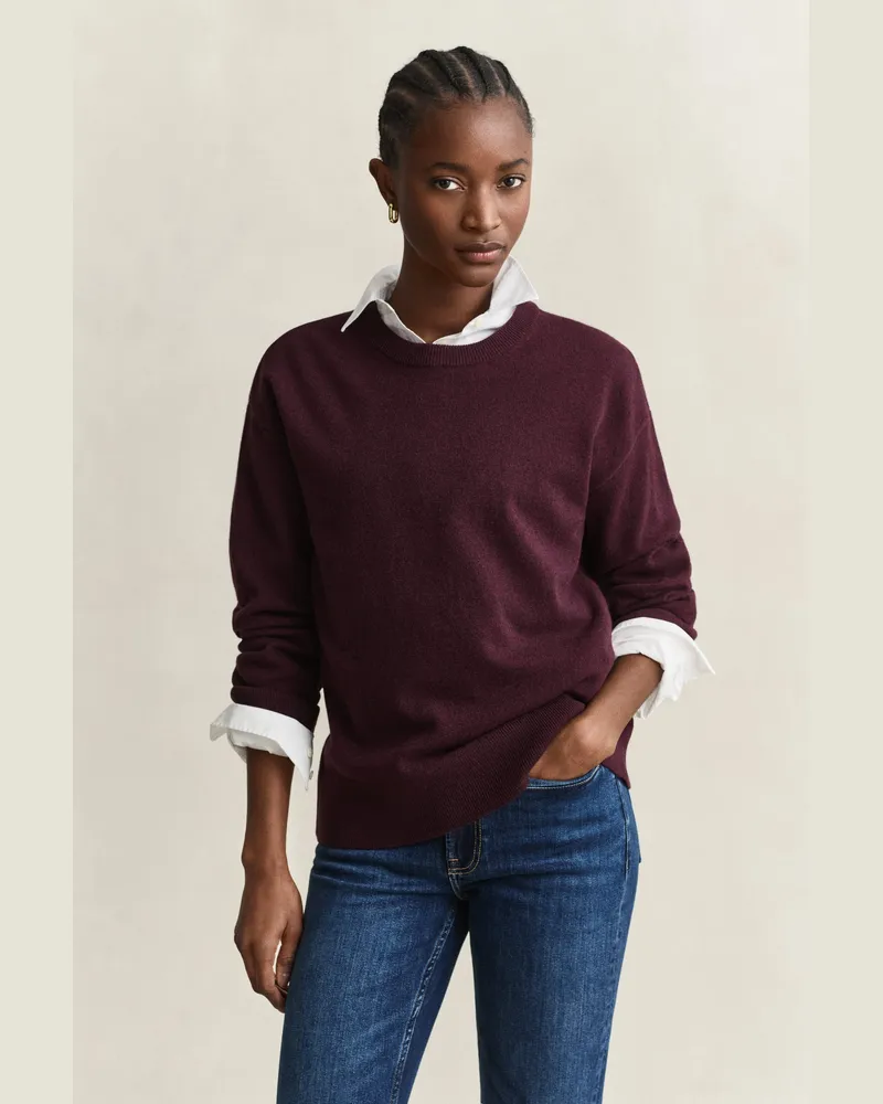 Gant Damen Superfine Lambswool Rundhalspullover DARKENED WINE Darkened