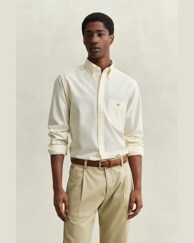 Gant Herren Classic Regular Fit Oxford-Hemd mit Streifen LIGHT MUSTARD Gelb Light