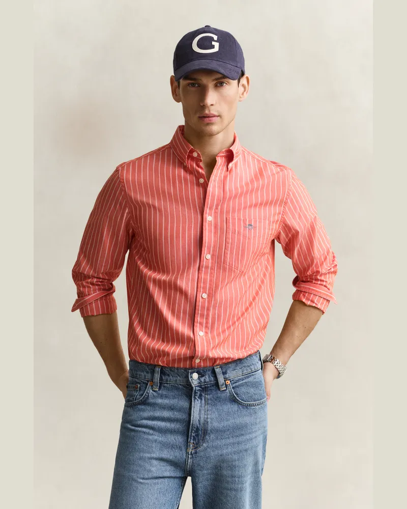 Gant Herren Classic Popeline-Hemd mit Streifen MAPLE FIRE Maple