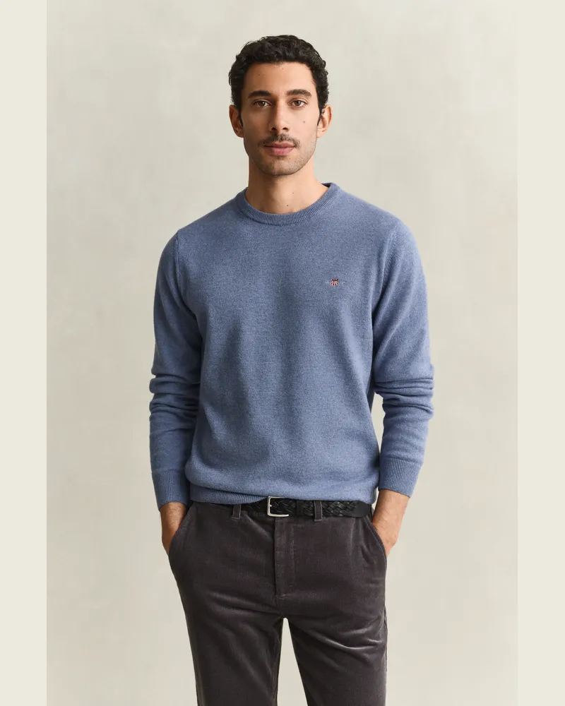 Gant Herren Rundhalspullover aus Lambswool Blau HORIZON Blau