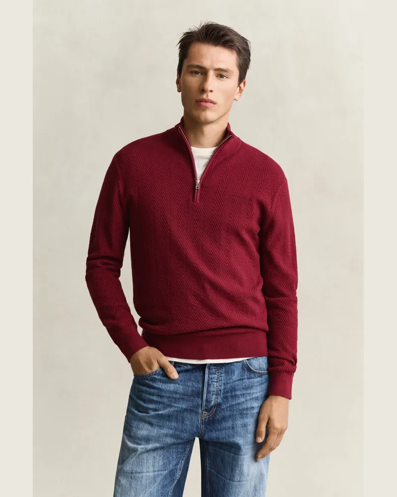 Gant Herren Troyer mit Fischgrätmuster PLUMPED Rot Plumped