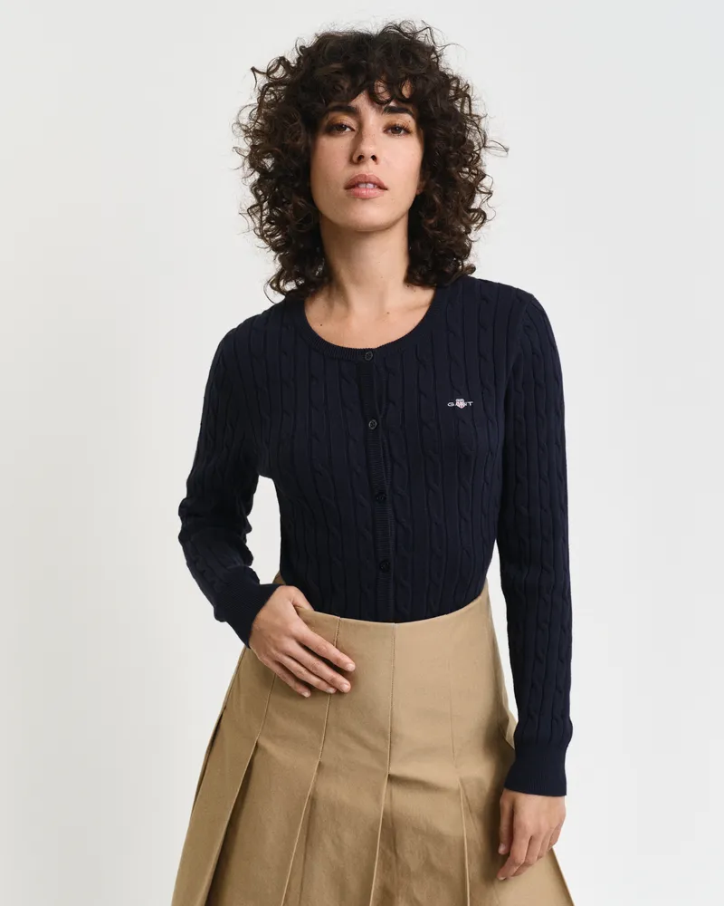 Gant Damen Strickjacke aus Stretch-Baumwolle mit Zopfmuster 