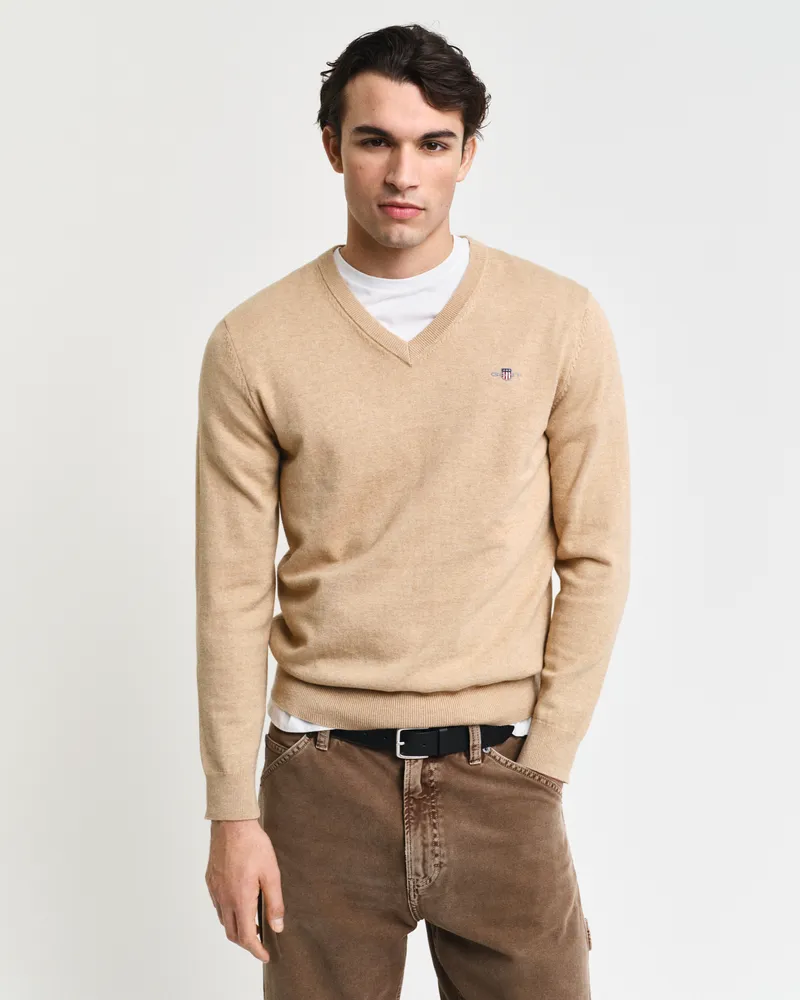 Gant Herren Klassischer V-Neck Pullover aus Baumwolle 