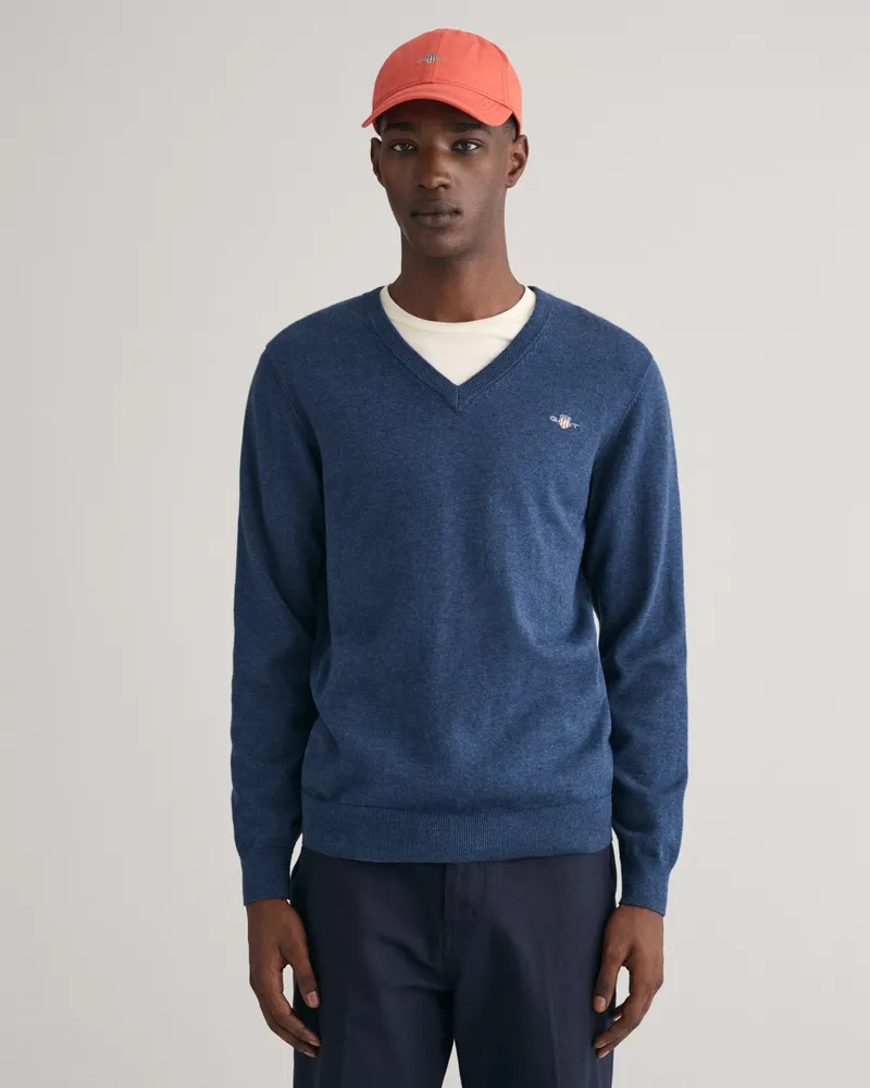 Gant Herren Klassischer V-Neck Pullover aus Baumwolle 