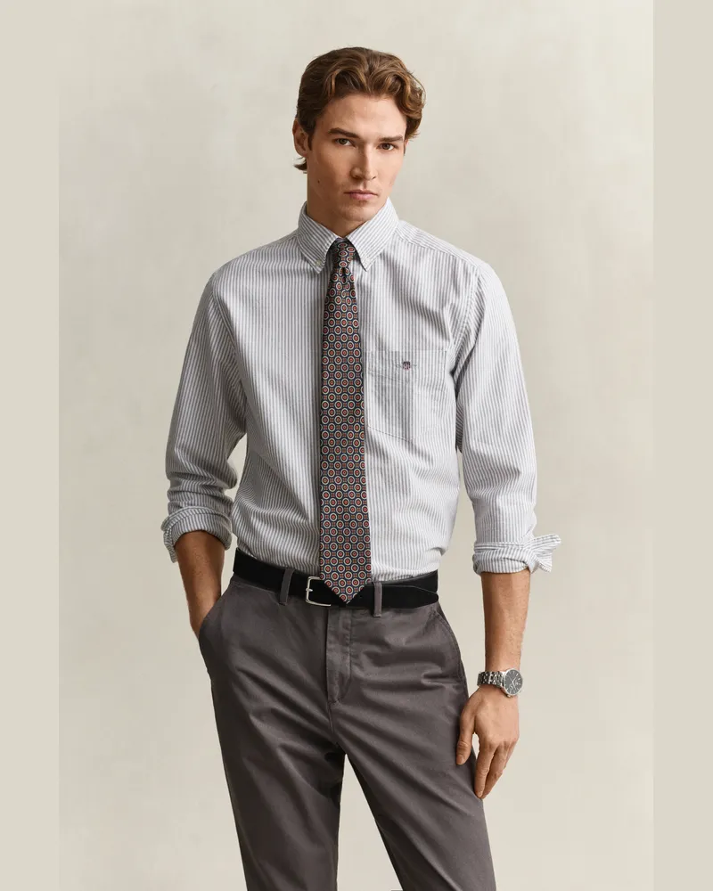 Gant Herren Classic Regular Fit Oxford-Hemd mit Streifen MID Grau Mid