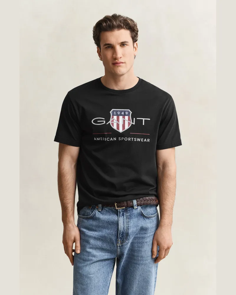 Gant Herren Archive Shield T-Shirt Schwarz Schwarz