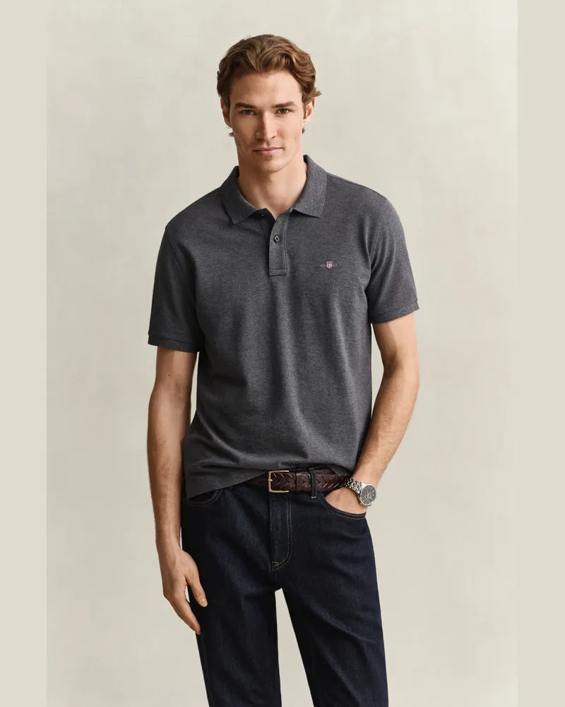 Gant Herren Classic Regular Fit Poloshirt ANTRACIT MELANGE Antracit