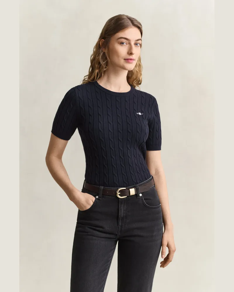 Gant Damen Kurzärmliger Zopfstrickpullover aus Baumwollstretch EVENING Blau Evening