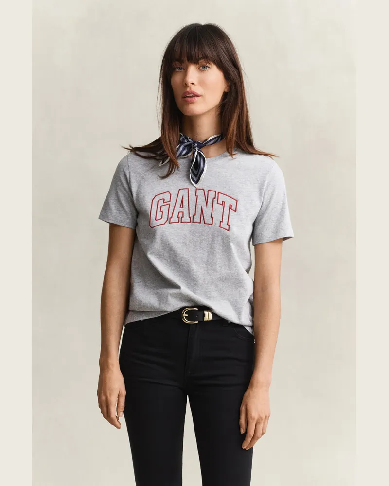 Gant Damen Graphic T-Shirt LIGHT Grau MELANGE Light