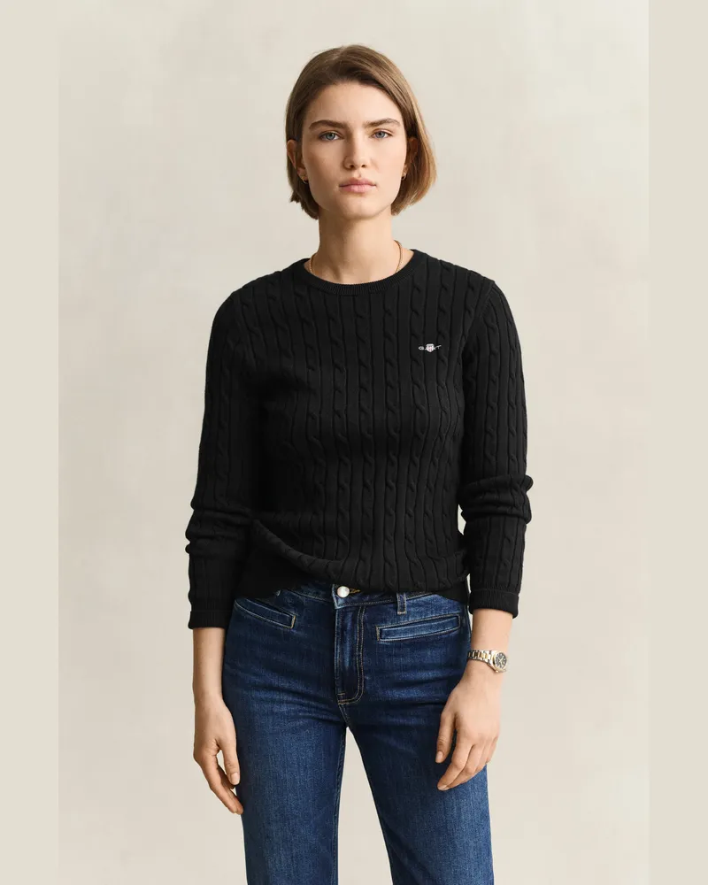 Gant Damen Classic Zopfstrickpullover Schwarz Schwarz