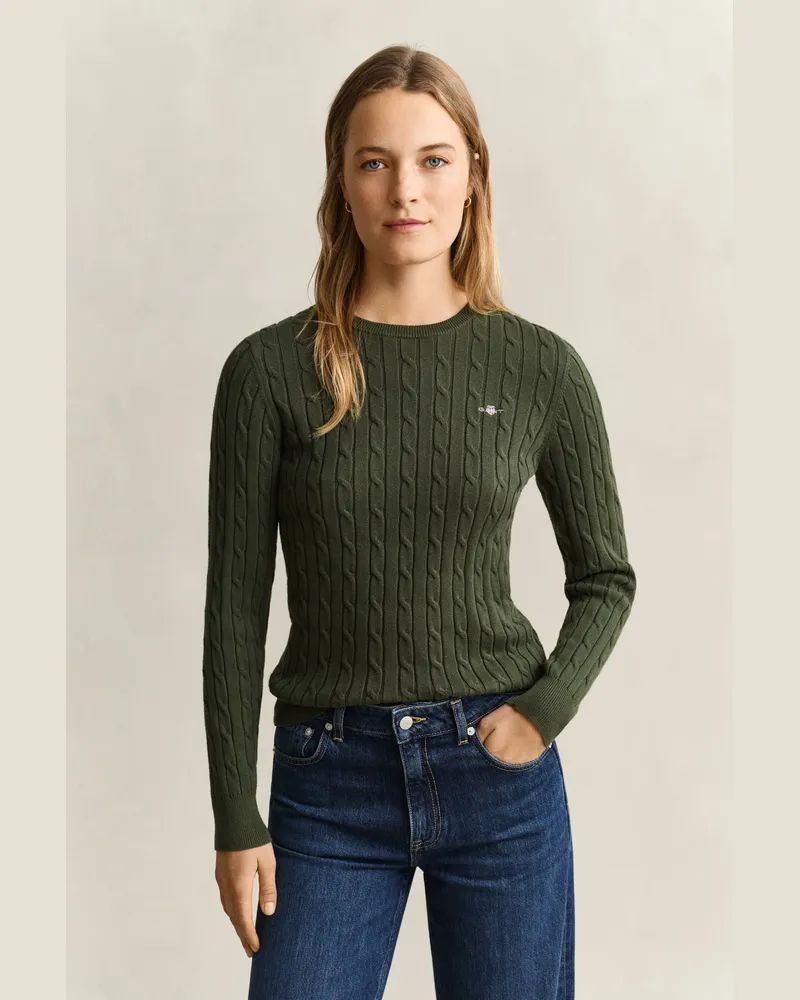 Gant Damen Classic Zopfstrickpullover MOSSY Grün Mossy