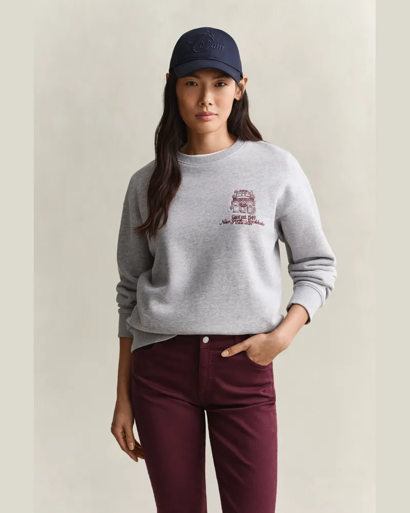 Gant Damen Graphic Sweatshirt LIGHT Grau MELANGE Light