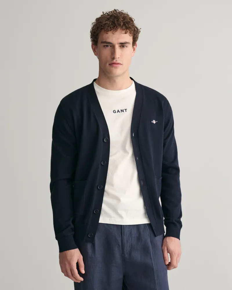 Gant Herren Classic V-Neck Strickjacke aus Baumwolle 
