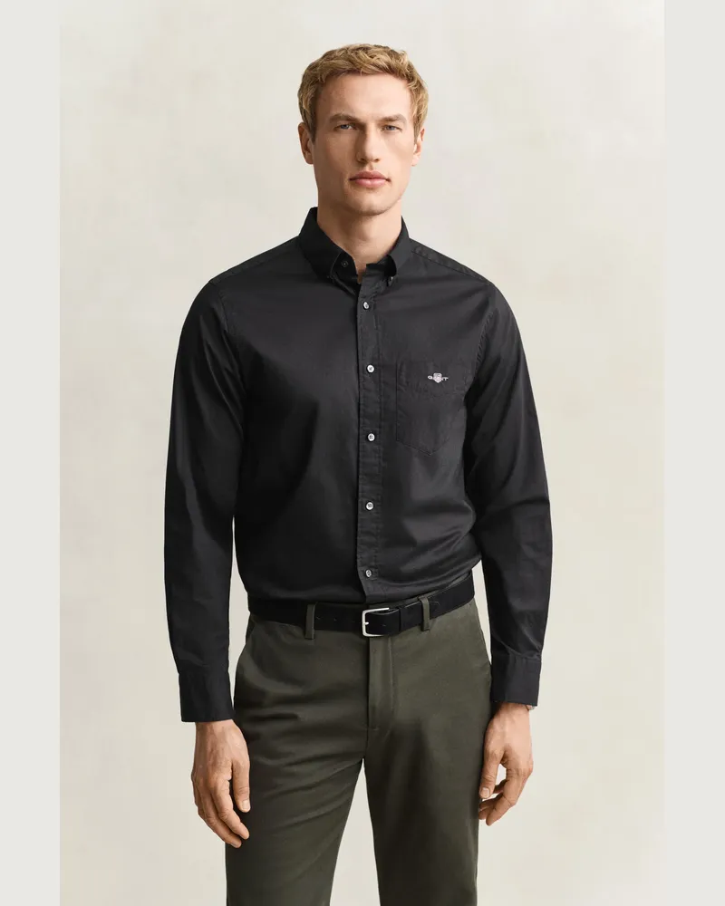 Gant Herren Classic Regular Fit Popeline Hemd Schwarz Schwarz