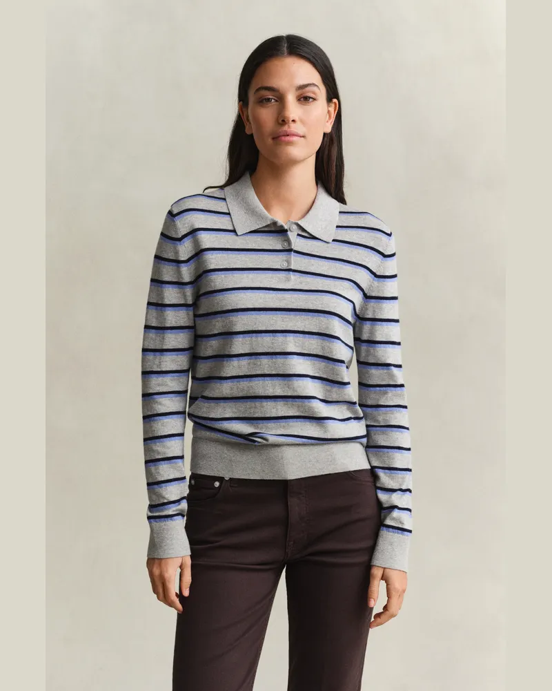 Gant Damen Gestreifter Feinstrickpullover Grau MELANGE Grau