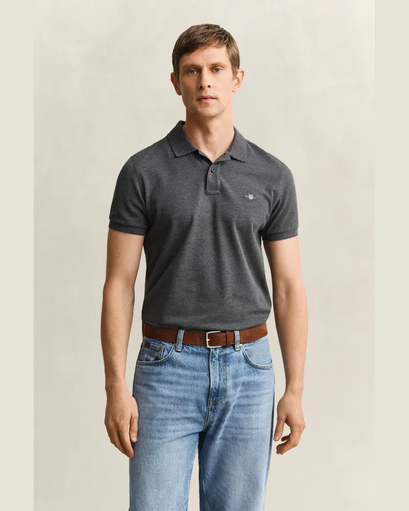 Gant Herren Classic Slim Fit Poloshirt ANTRACIT MELANGE Antracit
