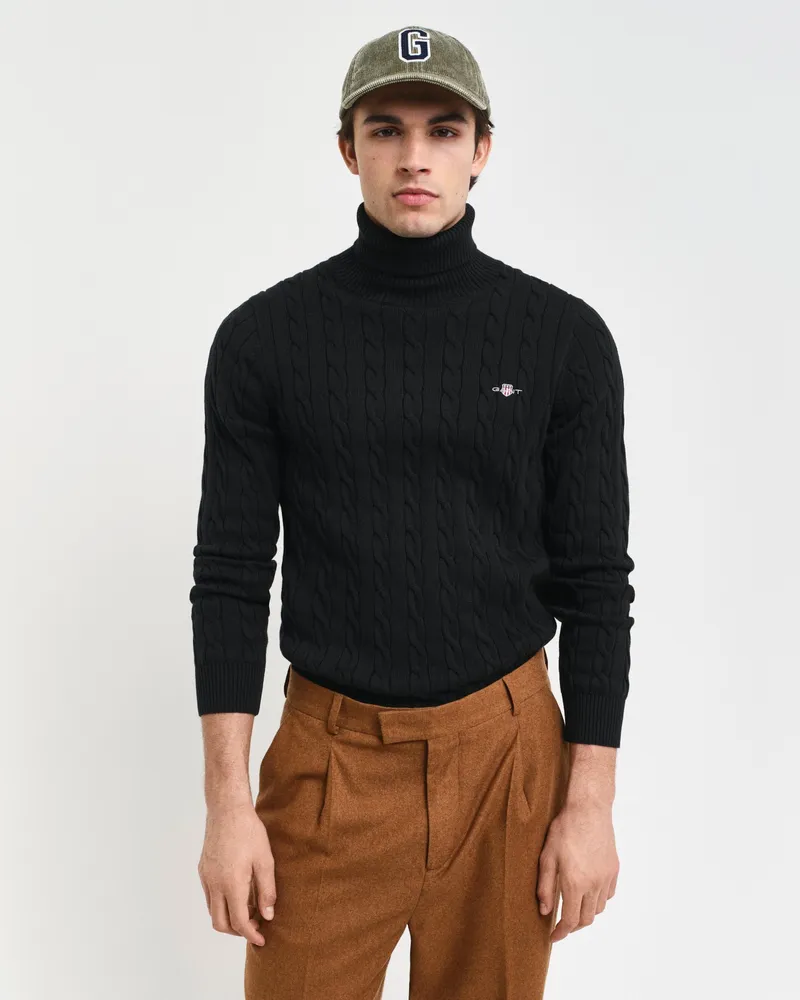 Gant Herren Zopfstrick Rollkragenpullover aus Baumwolle 