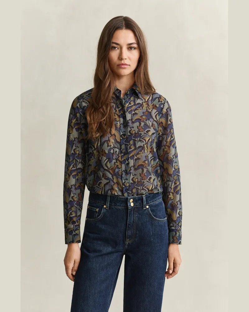 Gant Damen Bedrucktes Hemd aus Baumwolle und Seide EVENING Blau Evening