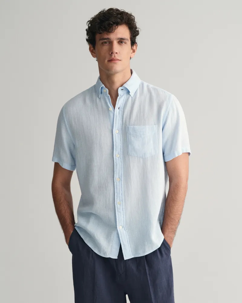 Gant Herren Regular Fit Baumwoll Leinen Kurzarmhemd mit Struktur 