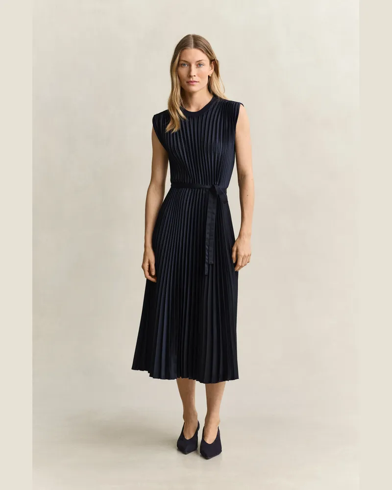 Gant Damen Plissiertes Kleid mit Gürtel EVENING Blau Evening