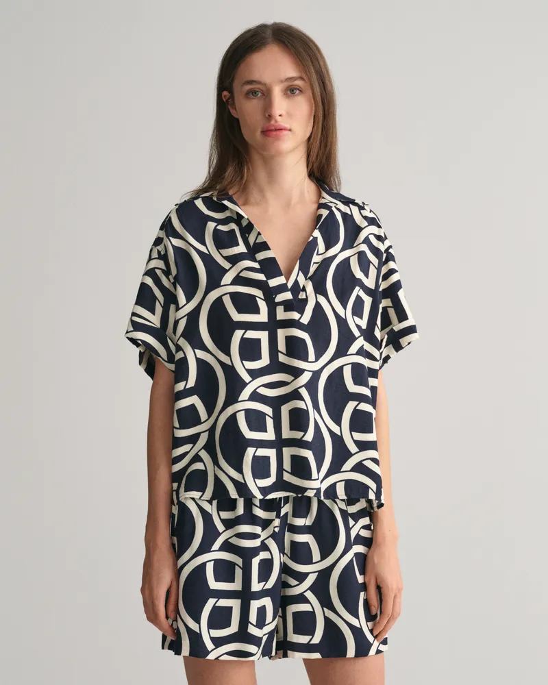 Gant Damen Relaxed Fit Monogram Popover Kurzarmbluse mit Print 