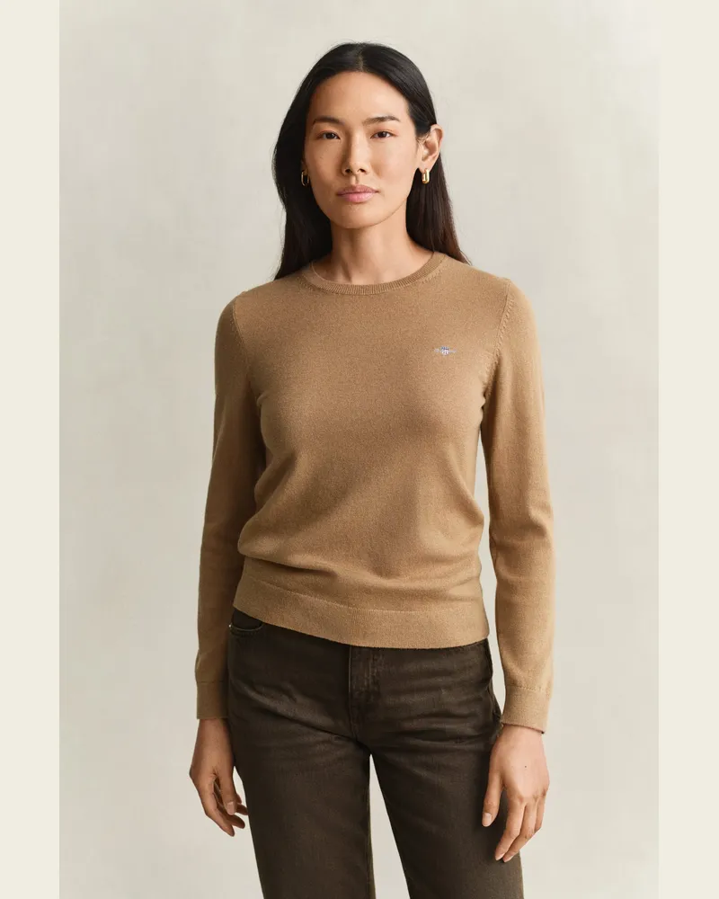 Gant Damen Rundhalspullover aus Wolle und Biobaumwolle WARM KHAKI Warm