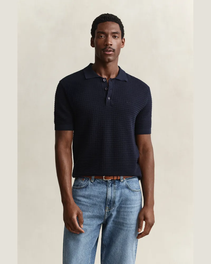 Gant Herren Strukturierter Polopullover EVENING Blau Evening