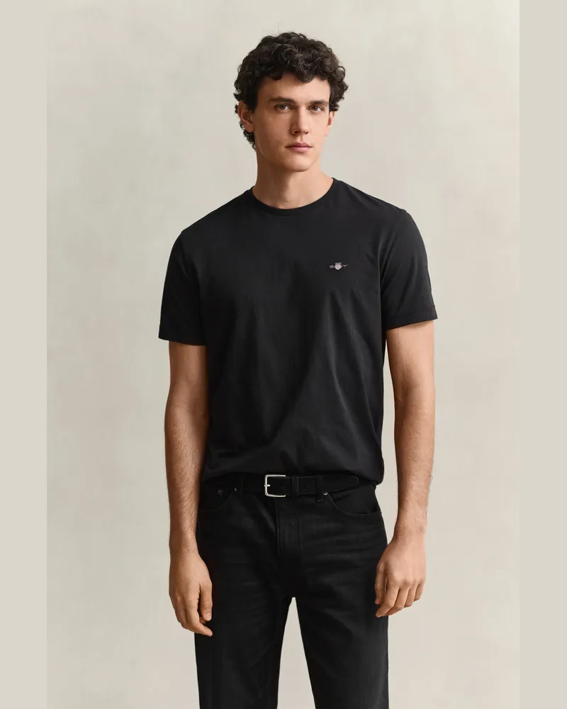 Gant Herren Regular Fit Shield T-Shirt Schwarz Schwarz