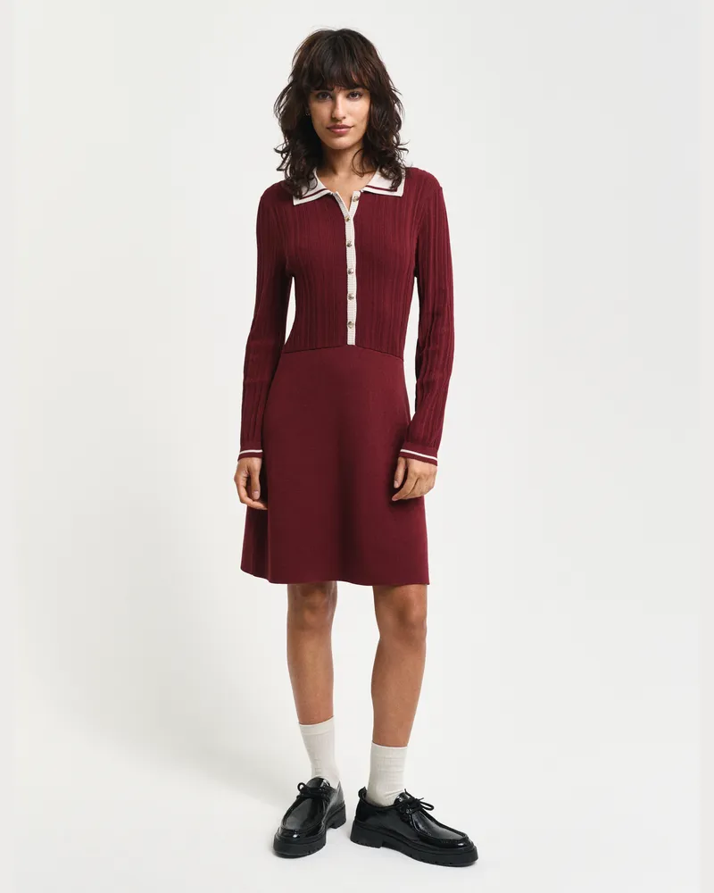 Gant Damen Rippstrick Kleid mit Kontrast 