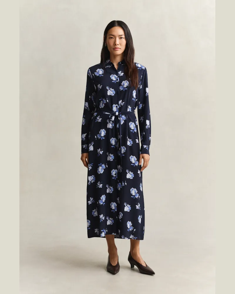 Gant Damen Hemdblusenkleid mit Blumen-Print EVENING Blau Evening