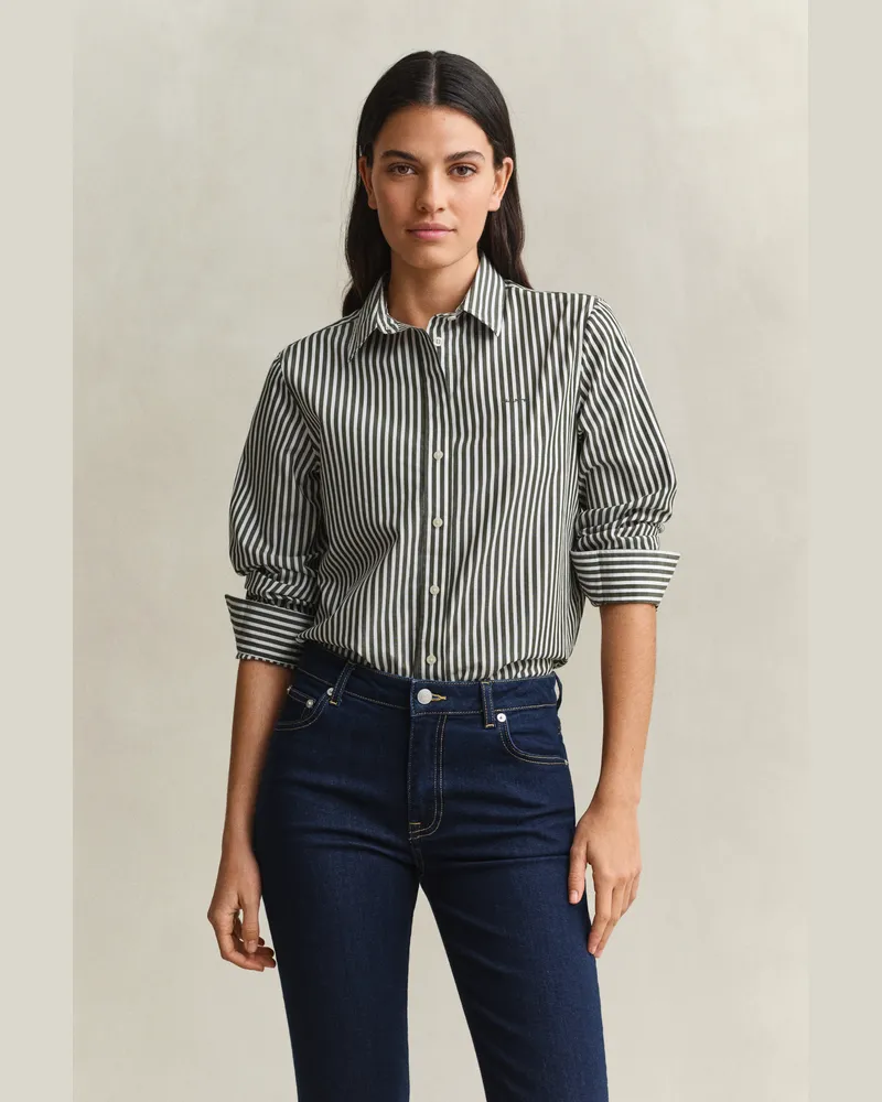 Gant Damen Popeline-Bluse im Regular Fit mit Streifen MOSSY Grün Mossy