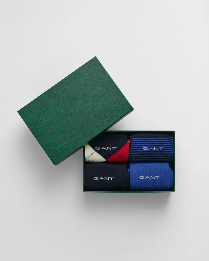 Gant Herren 4er-Pack Argyle-Socken in Geschenkbox Gestreift & Einfarbig 