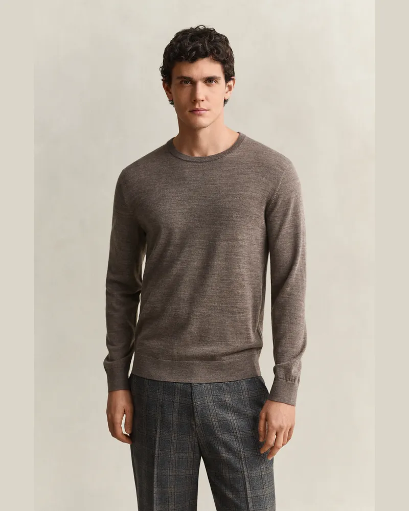 Gant Herren Rundhalspullover aus Merinowolle DK HAZELNUT MELANGE Dk