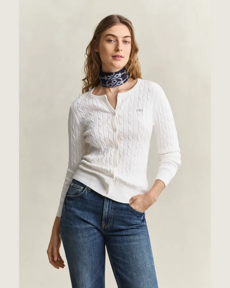 Gant Damen Strickjacke mit Zopfmuster EGGSHELL Eggshell