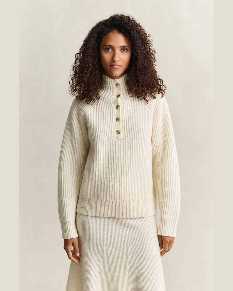 Gant Damen Pullover aus Lambswool mit Knopfleiste CREAM Cream