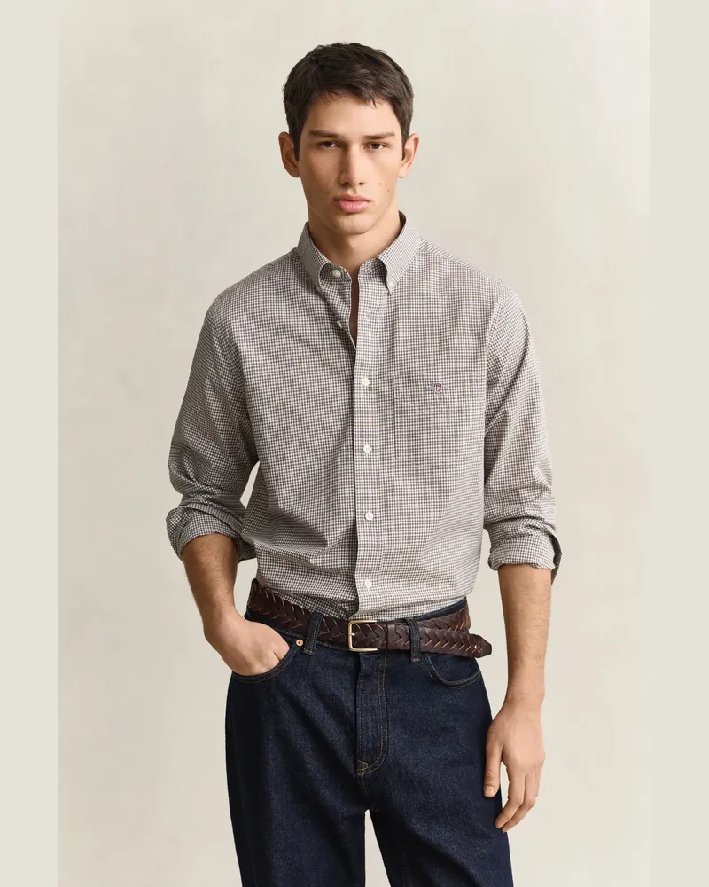 Gant Herren Gingham Classic Popeline Hemd FADED TAUPE Faded