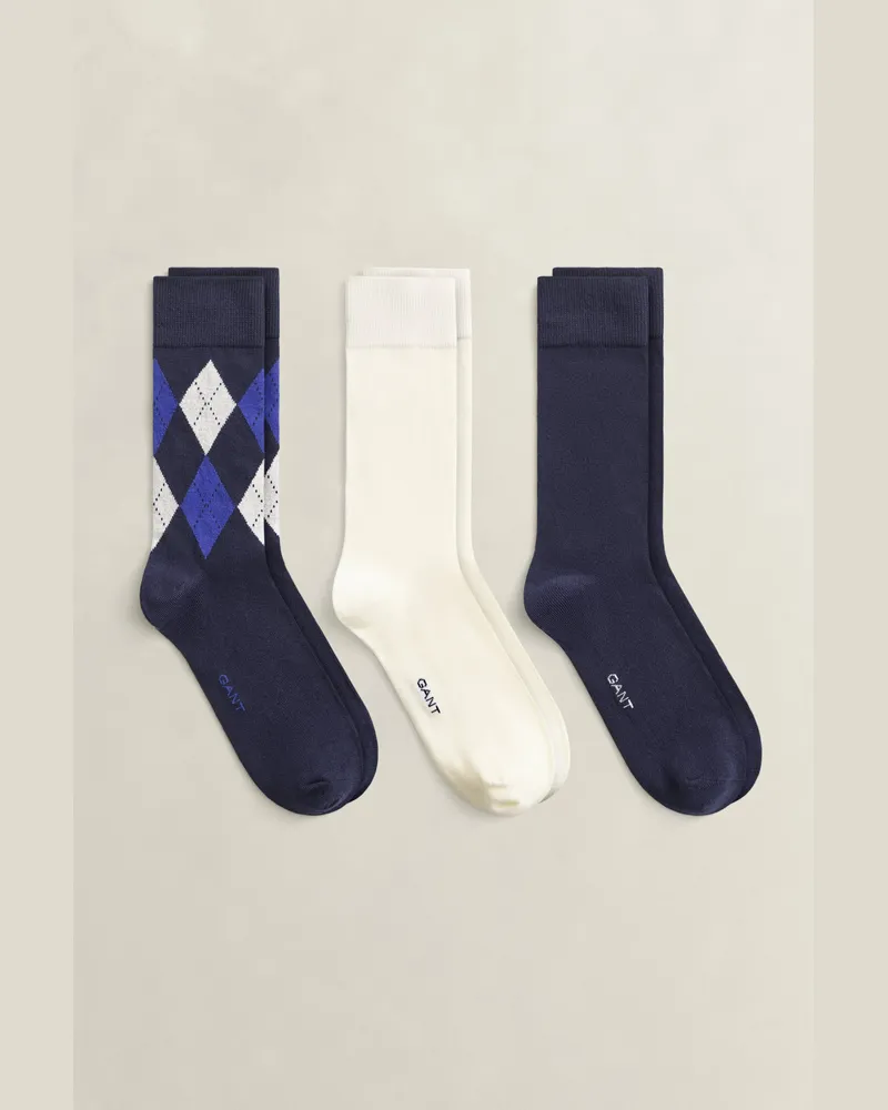 Gant Herren 3er-Pack Argyle Socken EVENING Blau Evening