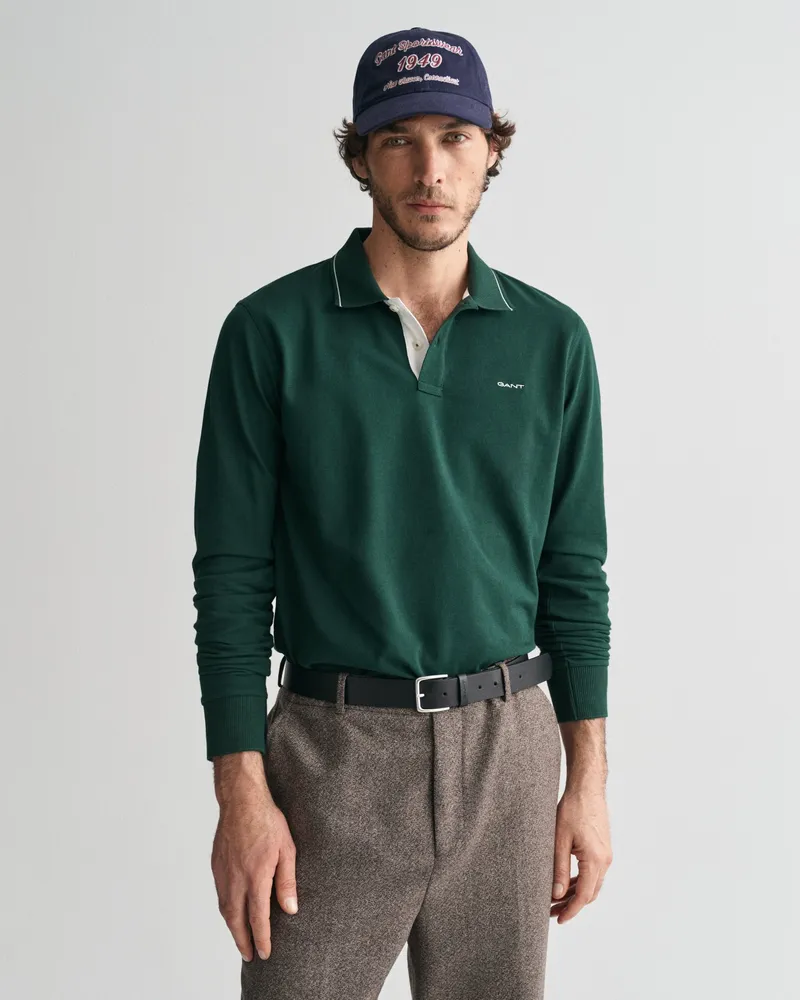 Gant Herren Langarm-Poloshirt mit strukturiertem Kragen 