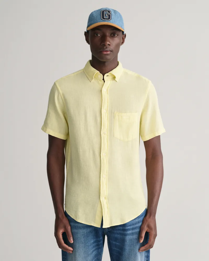 Gant Herren Regular Fit Baumwoll Leinen Kurzarmhemd mit Struktur 