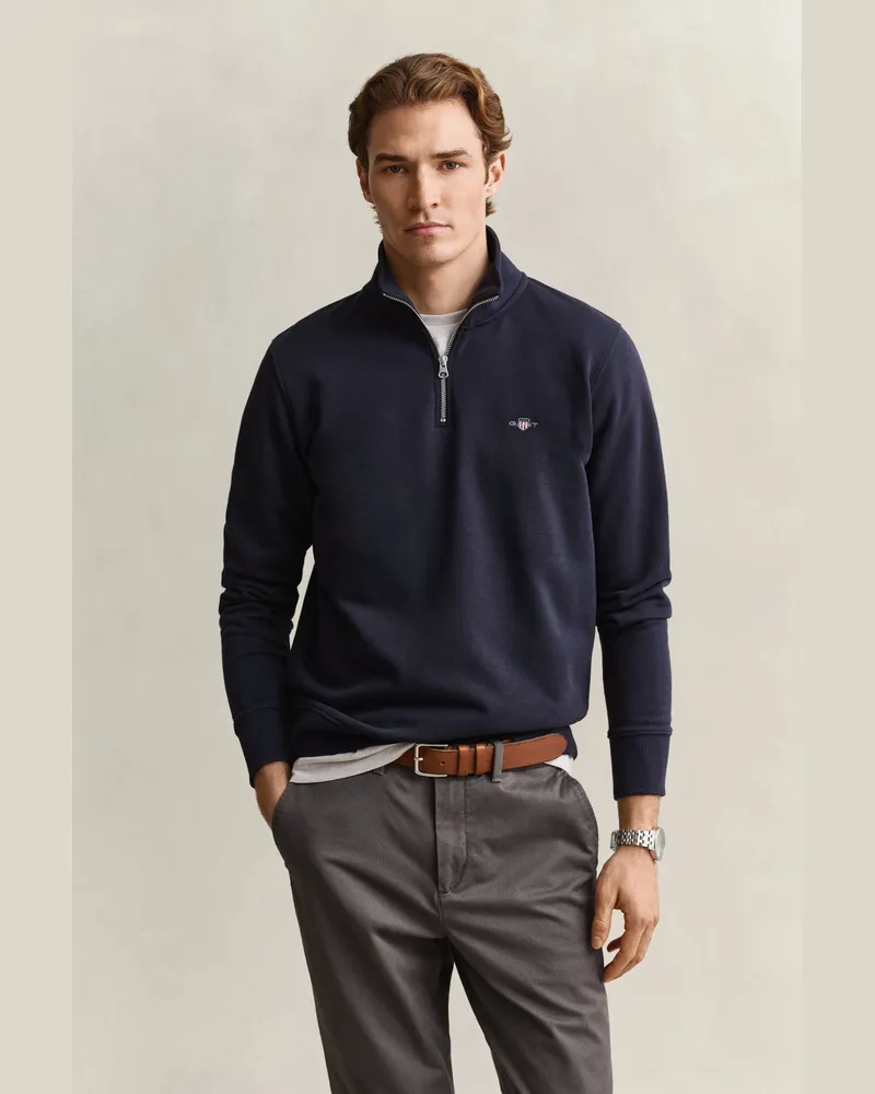 Gant Herren Shield Sweatshirt mit halblangem Reißverschluss EVENING Blau Evening
