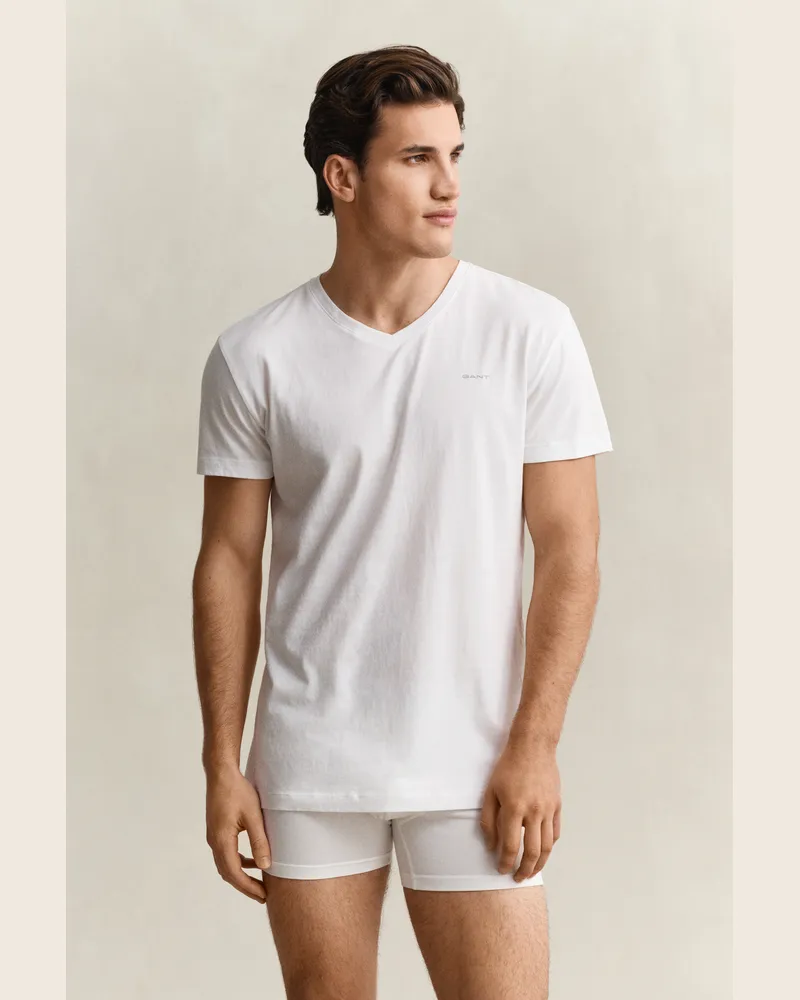 Gant Herren 2er-Pack V-Neck T-Shirts Weiß Weiß