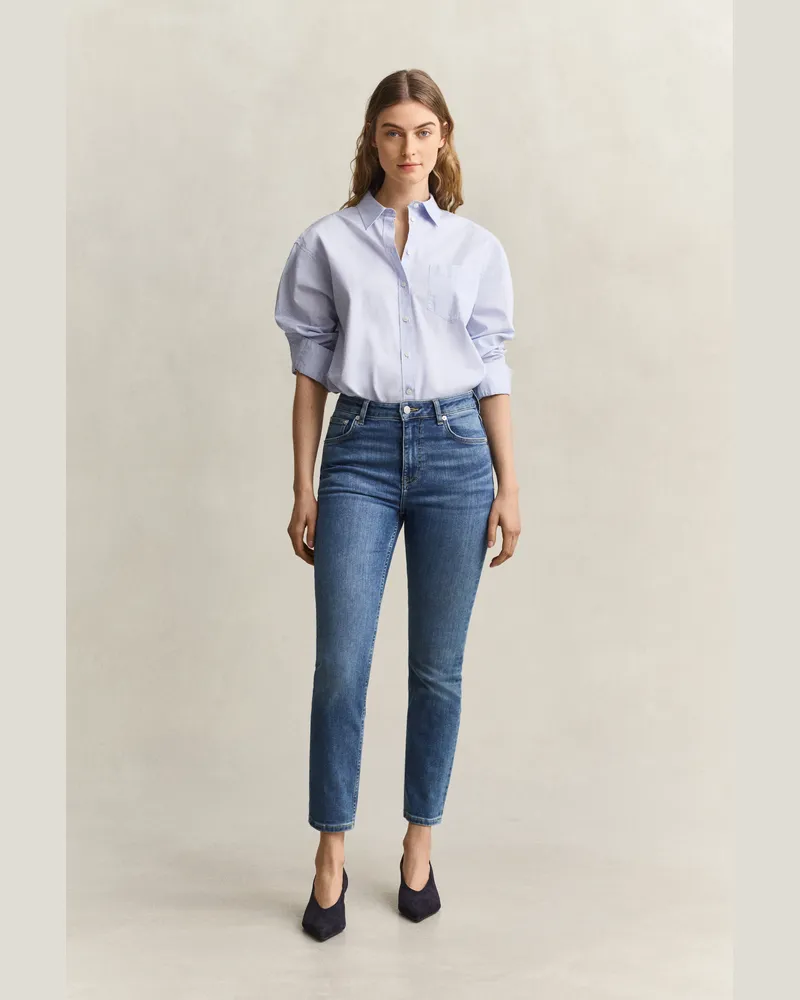 Gant Damen Cropped Stretch-Jeans MID Blau BROKEN IN Mid