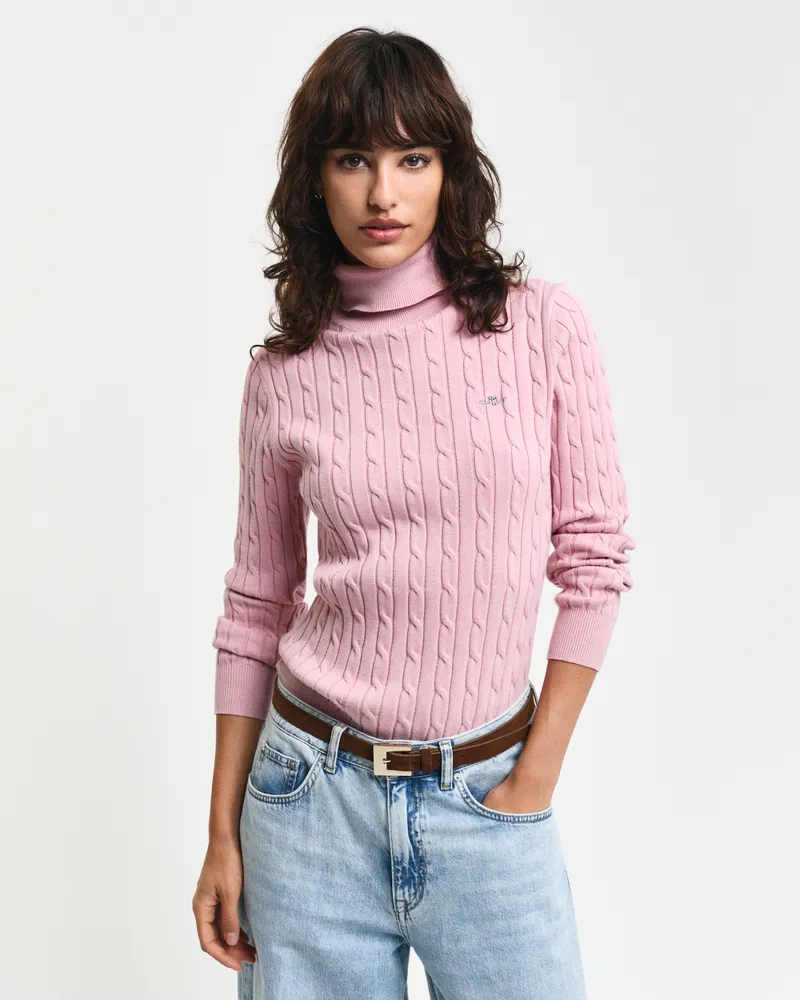 Gant Damen Zopfstrick Rollkragenpullover aus Stretch-Baumwolle 