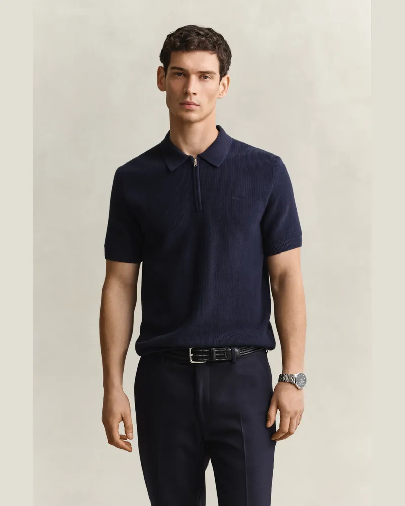 Gant Herren Gerippter Polopullover aus Baumwolle EVENING Blau Evening