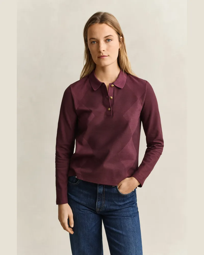 Gant Damen Argyle Langarm-Poloshirt DARKENED WINE Darkened