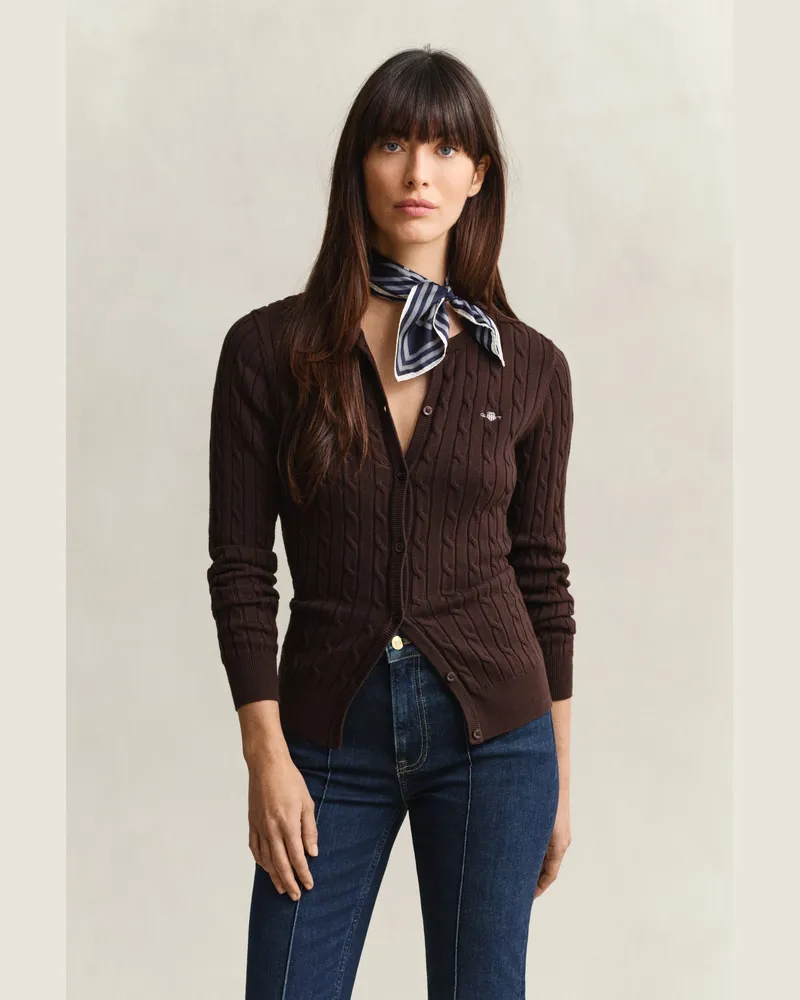 Gant Damen Strickjacke mit Zopfmuster DEEP Braun Deep