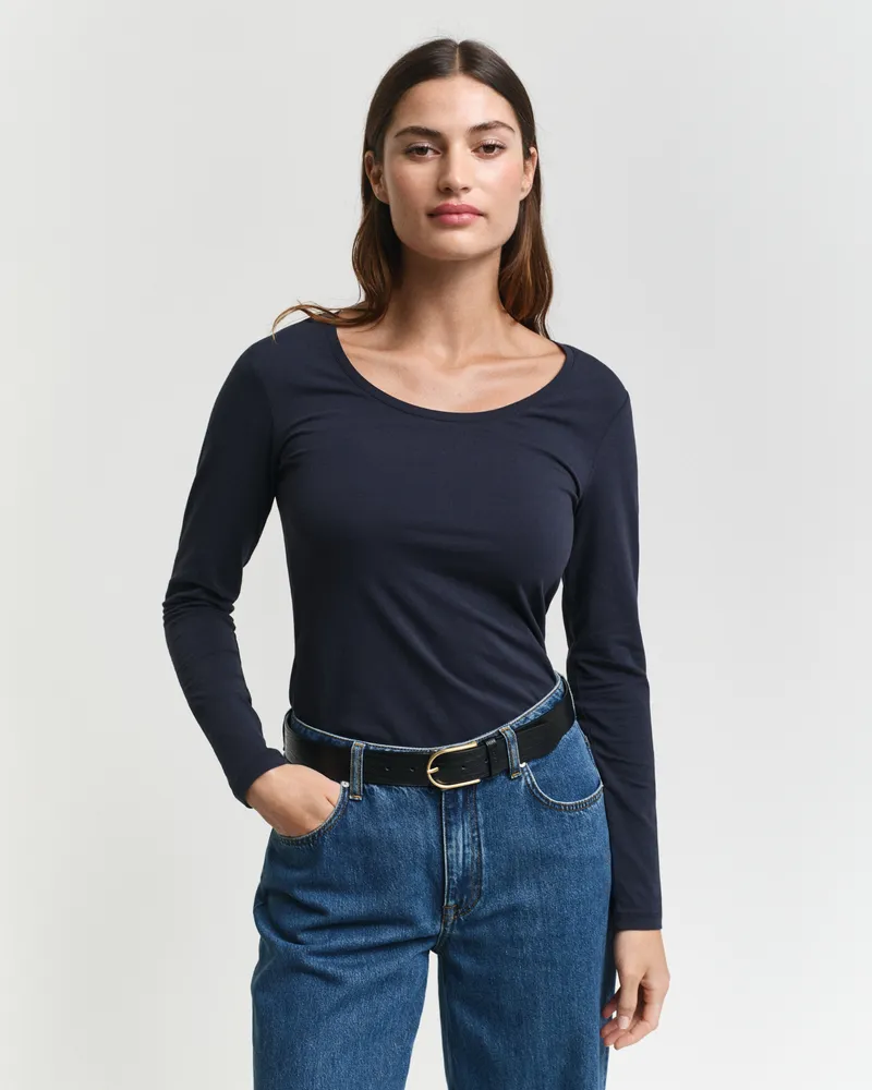 Gant Damen Langarmshirt mit U-Ausschnitt 