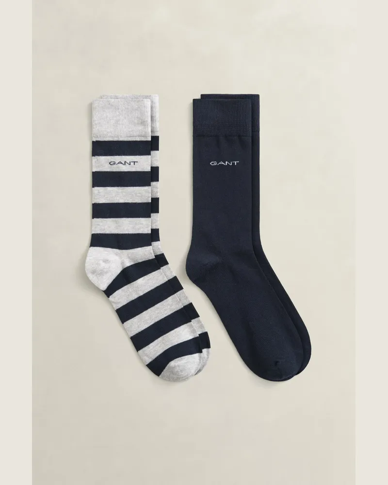 Gant Herren 2er-Pack Socken Blockstreifen & Einfarbig LIGHT Grau MELANGE Light