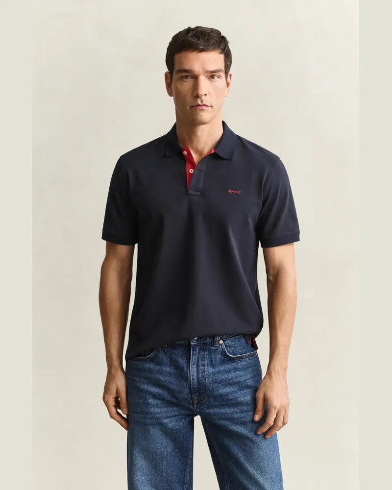 Gant Herren Kontrast Piqué Poloshirt EVENING Blau Evening