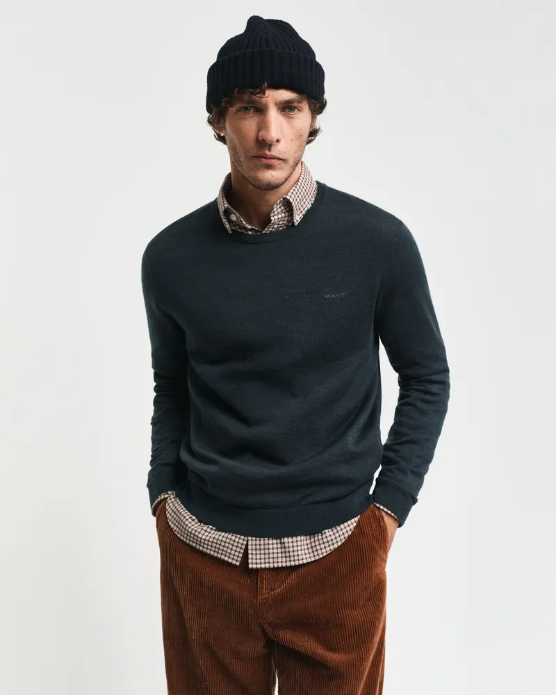Gant Herren Rundhalspullover aus extra feiner Merinowolle 